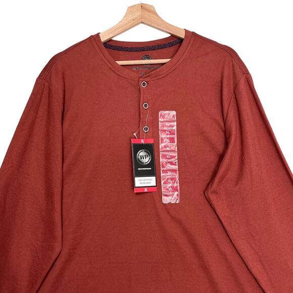 Weatherproof Henley Shirt Men Sz XL Orange Long Sleeves Double Brushed Soft Knit - Picture 2 of 9